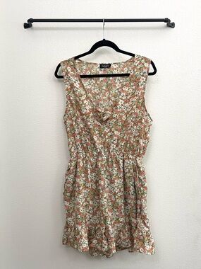 Ditsy Floral Romper - Green/Coral/Cream